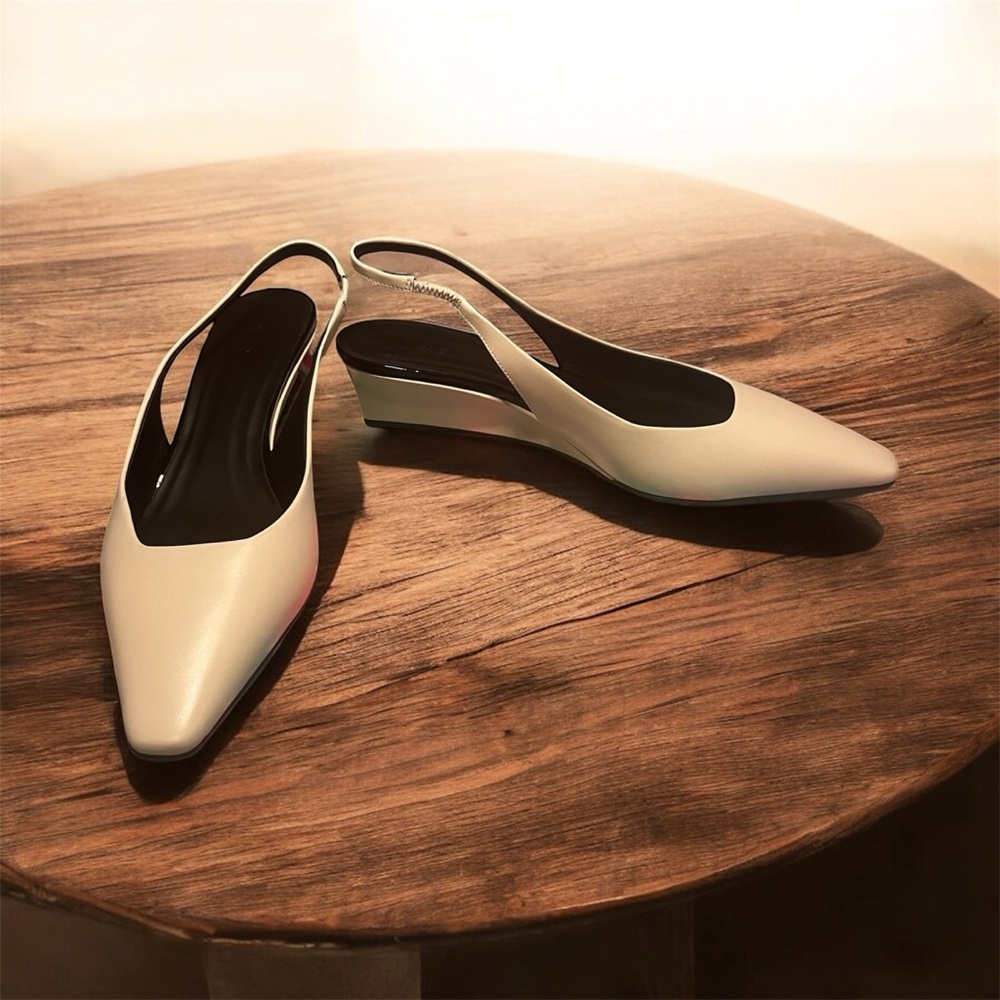 ME+EM Cream Slingback Wedge Heels
